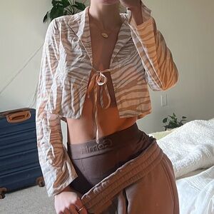 Princess Polly Cream and White Striped Crop Top